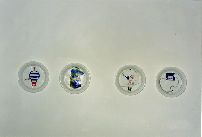 Untitled, 1999, Mixed Media on Disposable Plastic Plate, 16.5 cm each	