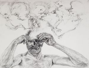 	 untitled, 2023, natural charcoal on paper, 72X74 cm
